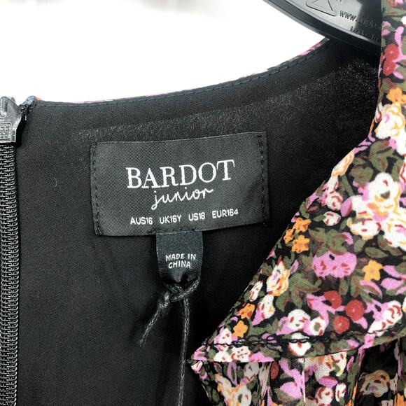 BARDOT JUNIOR Girls Cassidy Wrap Dress Size 18 Black Pink Floral Long Sleeve NWT - Picture 7 of 12